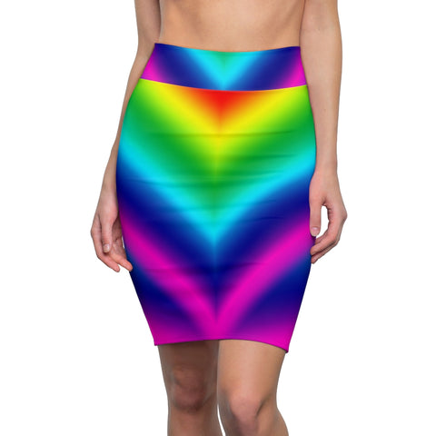 Rainbow Women's Pencil Skirt, Gay Pride Designer Skirt - Heidikimurart Limited 