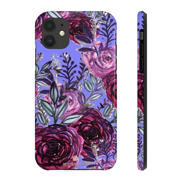 Violet Purple Floral iPhone Case, Rose Print Case Mate Tough Phone Cases - Made in USA - Heidikimurart Limited 