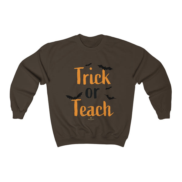 Fun Trick or Teach Bats Print Unisex Crewneck Sweatshirt For Teachers -Made in USA-Sweatshirt-Dark Chocolate-S-Heidi Kimura Art LLC