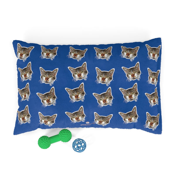 Blue Cat Pet Bed, Solid Color Machine-Washable Pet Pillow With Zippers-Printed in USA-Pets-Printify-28x18-Heidi Kimura Art LLC