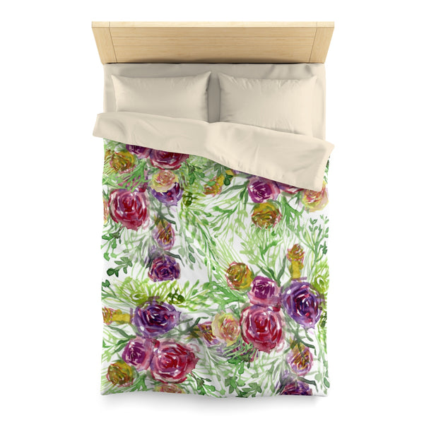 Purple Garden Floral Rose Soft Polyester Microfiber Duvet Cover-Made in USA-Duvet Cover-Twin-Cream-Heidi Kimura Art LLC