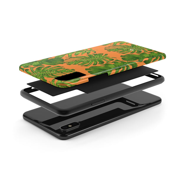 Orange Green Tropical Leaf iPhone Case, Case Mate Tough Samsung Galaxy Phone Cases-Phone Case-Printify-Heidi Kimura Art LLC