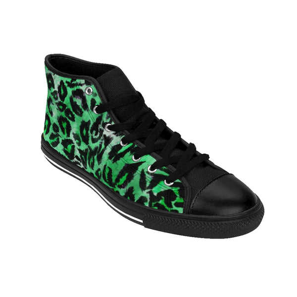 Tropical Green Leopard Animal Print Premium Men's High-top Fashion Sneakers-Men's High Top Sneakers-Heidi Kimura Art LLC