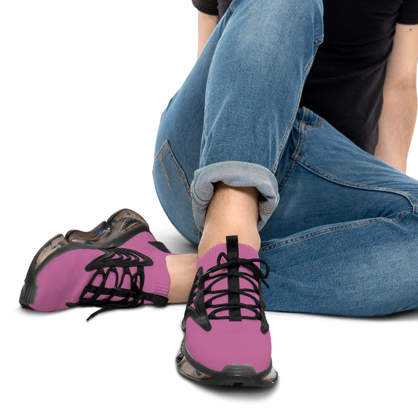 Light Pink Color Men's Shoes, Solid Light Pink Color Best Comfy Men's Mesh-Knit Designer Premium Laced Up Breathable Comfy Sports Sneakers Shoes (US Size: 5-12)