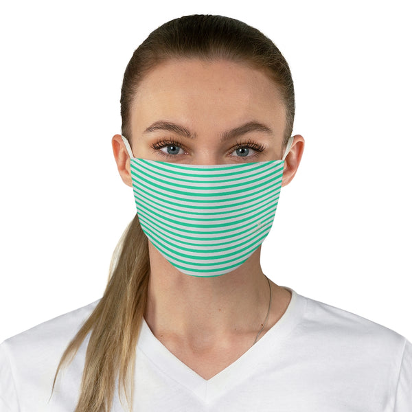 Turquoise Blue Striped Face Mask, Designer Horizontally Stripes Fashion Face Mask For Men/ Women, Designer Premium Quality Modern Polyester Fashion 7.25" x 4.63" Fabric Non-Medical Reusable Washable Chic One-Size Face Mask With 2 Layers For Adults With Elastic Loops-Made in USA