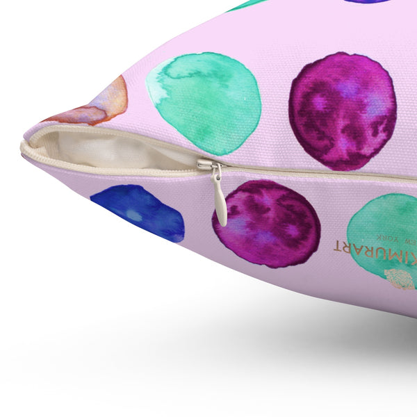 Light Pink Cute Swedish Dots Spun Polyester Square Pillow Designed and Made in USA-Pillow-Heidi Kimura Art LLC