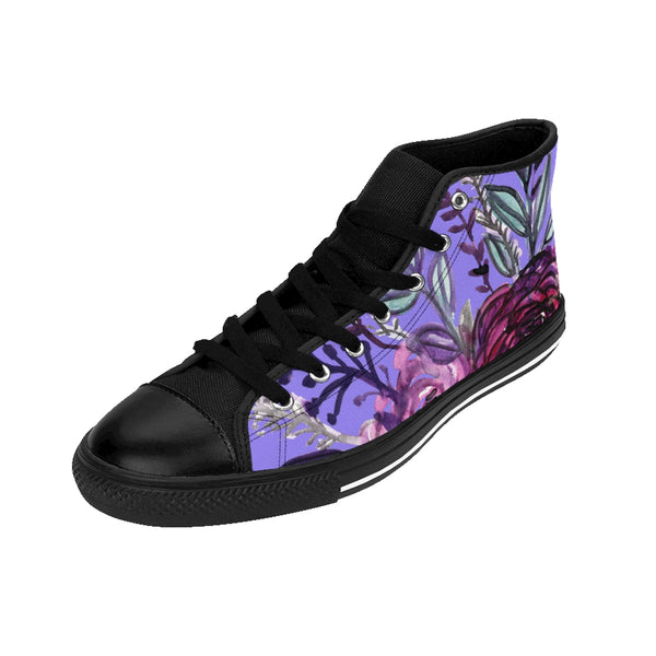 Light Purple Rose Floral Print Designer Men's High-top Sneakers Running Tennis Shoes-Men's High Top Sneakers-Heidi Kimura Art LLC