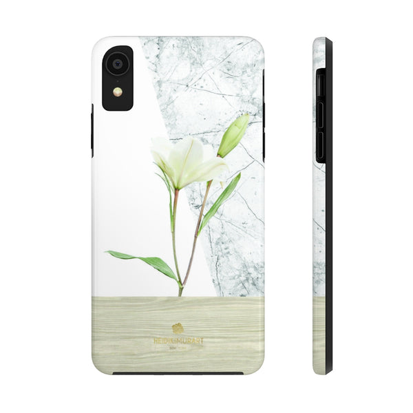 Minimalist White Floral Print Designer Case Mate Tough Phone Case-Made in USA - Heidikimurart Limited 