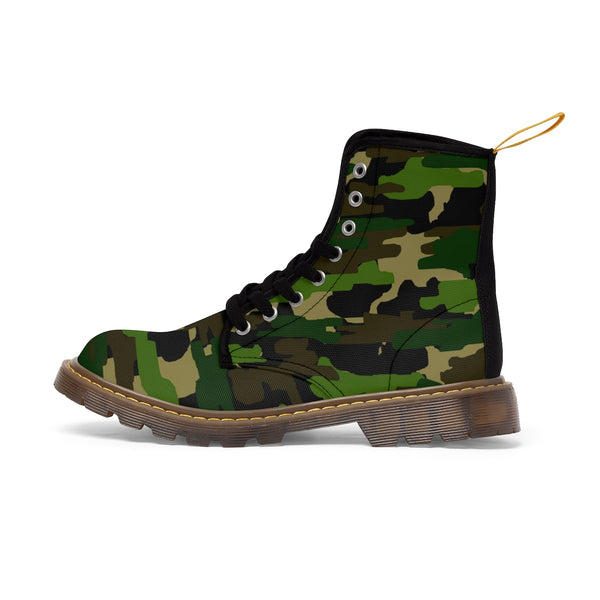 Military Green Camouflage Army Designer Women's Winter Lace-up Toe Cap Boots (US Size: 6.5-11)-Women's Boots-Heidi Kimura Art LLC