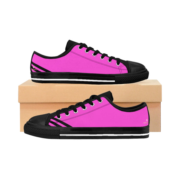 Pink Black Striped Women's Sneakers-Shoes-Printify-US 6-Black-Heidi Kimura Art LLC Pink Black Striped Women's Sneakers, Women's Striped Sneakers, Classic Modern Stripes Low Tops, Designer Low Top Women's Sneakers Tennis Shoes (US Size: 6-12)