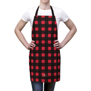 Buffalo Red Print Apron, Unisex Plaid Kitchen Apron For Cooking Baking Crafting-Printed in USA-Accessories-Printify-One Size-Heidi Kimura Art LLC