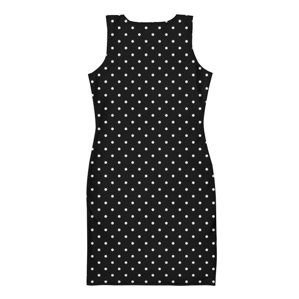 White Polka Dots Print Women's Dress, Black White Color Polka Dots Women's Sleeveless Designer Best Dress-Made in USA/ EU/ MX (US Size: XS-XL)