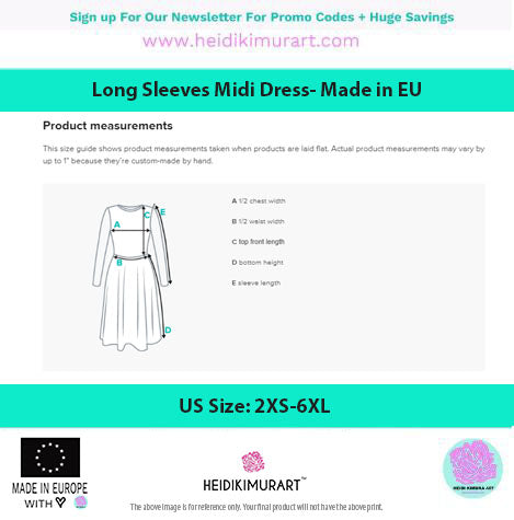 Blue Sunflower Floral Dress, Long Sleeve Midi Dress For Women - Made in EU (US Size: 2XS-6XL)
