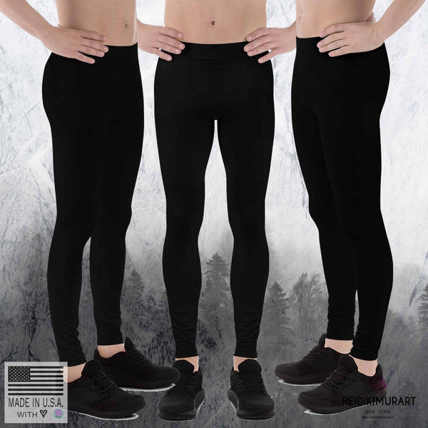 Classic Solid Black Color Premium Men's Leggings Tights Yoga Pants - Made in USA/EU-Men's Leggings-Heidi Kimura Art LLC Black Meggings, Classic Solid Black Color Designer Men's Leggings Tights Yoga Pants - Made in USA/EU (US Size: XS-3XL) Sexy Meggings, Men's Workout Gym Tights Leggings