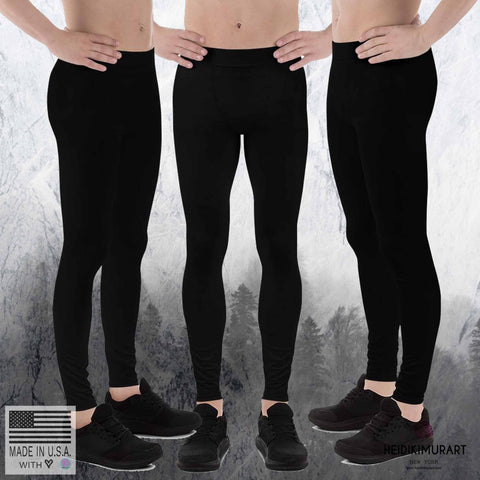 Classic Solid Black Color Premium Men's Leggings Tights Yoga Pants - Made in USA/EU-Men's Leggings-Heidi Kimura Art LLC Black Meggings, Classic Solid Black Color Designer Men's Leggings Tights Yoga Pants - Made in USA/EU (US Size: XS-3XL) Sexy Meggings, Men's Workout Gym Tights Leggings