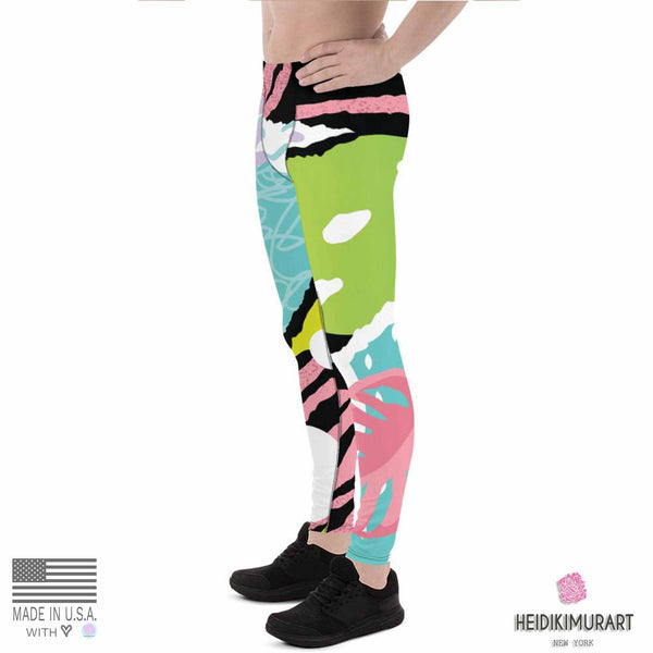 Tropical Leaf Print Designer Men's Leggings Tights Pants - Made in USA/EU (US Size: XS-3XL)-Men's Leggings-Heidi Kimura Art LLC