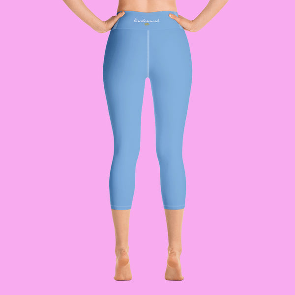 Baby Blue Bridesmaid Capri Leggings, Premium Designer Women's Yoga Capris-Made in USA-Capri Yoga Pants-Heidi Kimura Art LLC