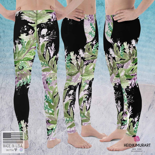 French Lavender Floral Print Men's Leggings Tights Pants Meggings - Made in USA/EU-Men's Leggings-Heidi Kimura Art LLC