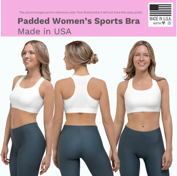Black White Striped Sports  Bra, Vertically Striped Padded Sports Bra For Ladies-Made in USA/EU/MX