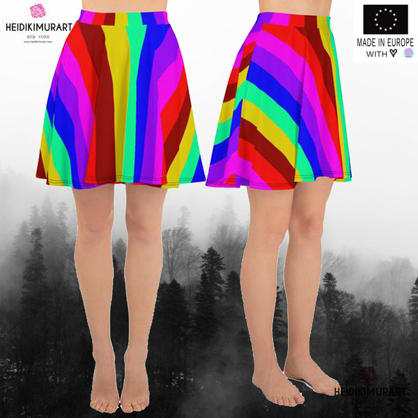 Hippie Rainbow Gay Pride Print High-Waisted Women's Skater Skirt-Made in USA/EU-Skater Skirt-Heidi Kimura Art LLC