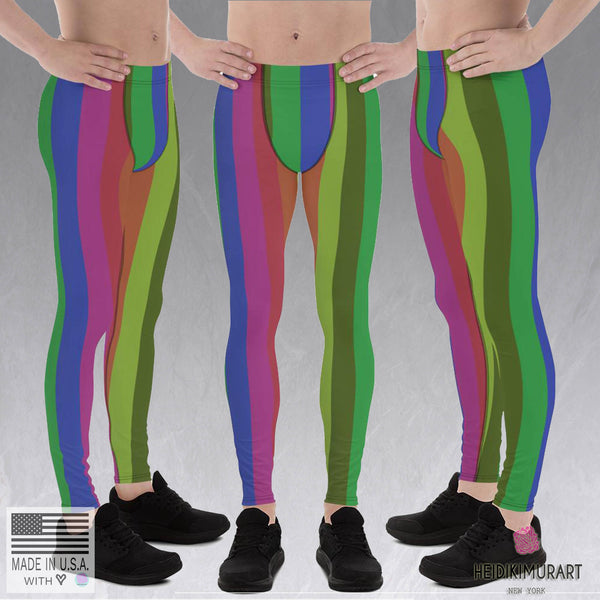 Rainbow Colorful Vertical Stripe Vintage-Style Men's Leggings Meggings- Made in USA/EU-Men's Leggings-Heidi Kimura Art LLC