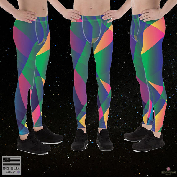 Green Diamond Geometric Neon Bright Men's Leggings Meggings Tights - Made in USA-Men's Leggings-Heidi Kimura Art LLC