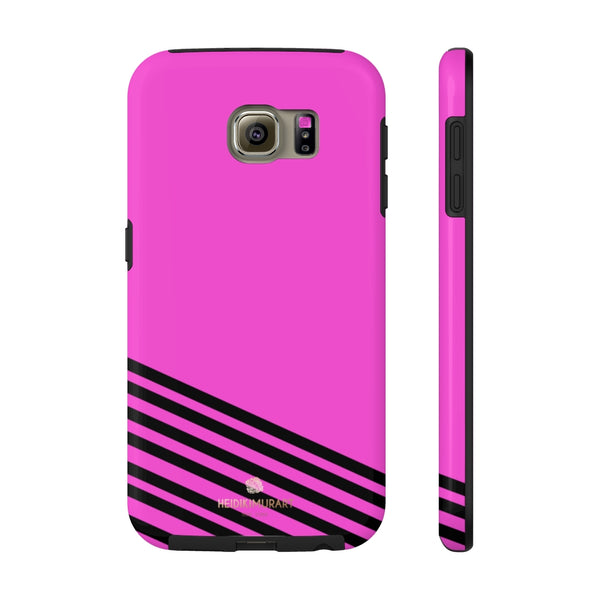 Pink Black Striped iPhone Case, Designer Case Mate Tough Samsung Galaxy Phone Cases-Phone Case-Printify-Samsung Galaxy S6 Tough-Heidi Kimura Art LLC