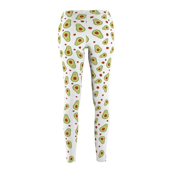 White Green Avocado Cute Print Women's Dressy Long Casual Leggings- Made in USA-Casual Leggings-Heidi Kimura Art LLC