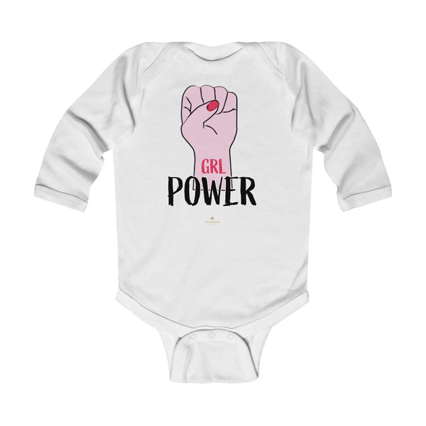 Girl Power Baby Girls Premium Infant Kids Long Sleeve Bodysuit Clothes - Made in USA-Infant Long Sleeve Bodysuit-White-NB-Heidi Kimura Art LLC
