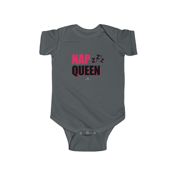 Nap Queen Funny Infant Regular Fit Unisex Cute Cotton Bodysuit - Made in UK-Infant Short Sleeve Bodysuit-Charcoal-NB-Heidi Kimura Art LLC