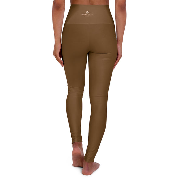 Dark Brown Workout Pants, High Waisted Yoga Leggings, Solid Color Long Women Yoga Tights-All Over Prints-Printify-Heidi Kimura Art LLC