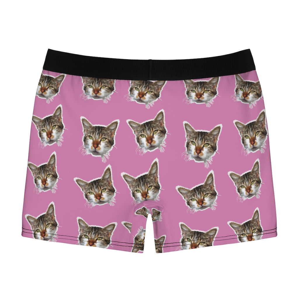 Light Pink Cat Men's Underwear, Cute Cat Print Boxer Briefs For Men (US ...