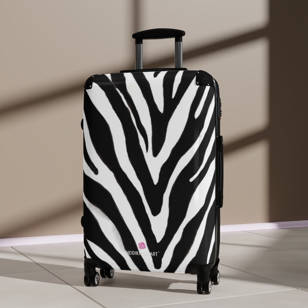 Black Zebra Print Suitcases, Animal Print Designer Suitcase Luggage (Small, Medium, Large) Unique Cute Spacious Versatile and Lightweight Carry-On or Checked In Suitcase, Best Personal Superior Designer Adult's Travel Bag Custom Luggage - Gift For Him or Her - Made in USA/ UK