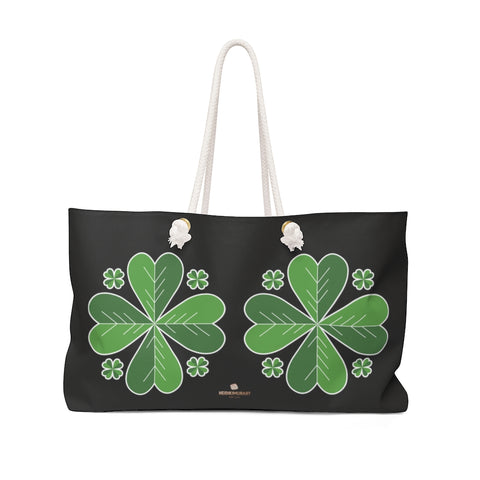 Black Green Clover Weekender Bag, Leaf St. Patrick's Day Print 24"x13" Bag- Made in USA-Weekender Bag-24x13-Heidi Kimura Art LLC