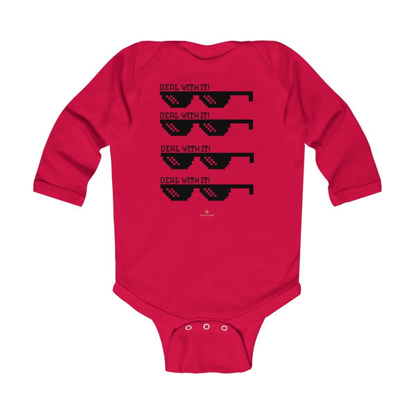 Funny "Deal With It" Cute Baby Boy/Girls Infant Kids Long Sleeve Bodysuit -Made in USA-Infant Long Sleeve Bodysuit-Red-NB-Heidi Kimura Art LLC