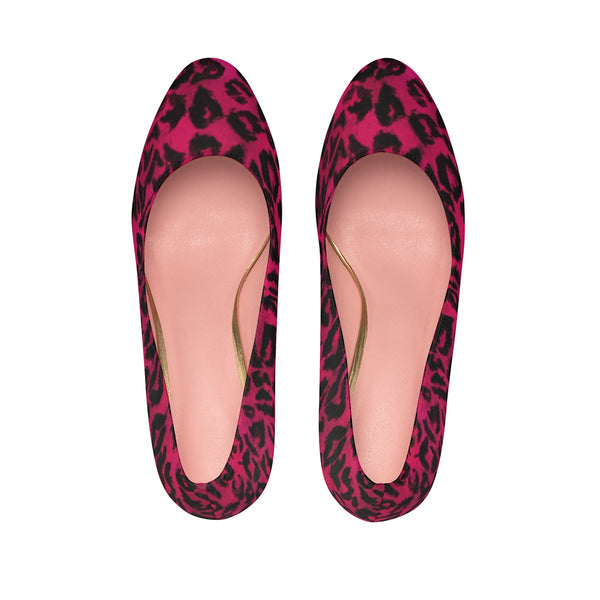 Hot Pink Snow Leopard Animal Print Women's Platform Heels Pumps (US Size: 5-11)-4 inch Heels-Heidi Kimura Art LLC