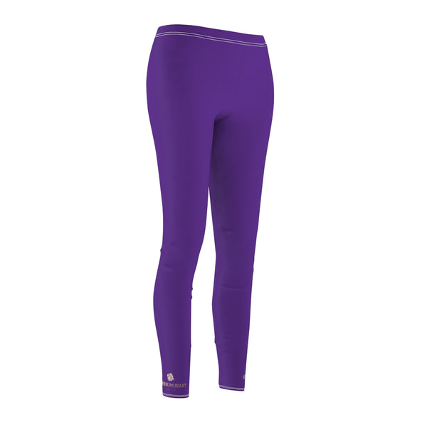 Purple Solid Color Print Women's Dressy Long Casual Leggings- Made in USA-All Over Prints-Heidi Kimura Art LLC
