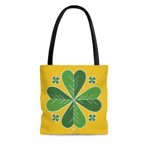 Yellow And Green Irish Green Clover Leaf St. Patrick's Day Print Tote Bag- Made in USA-Tote Bag-Large-Heidi Kimura Art LLCYellow Clover Tote Bag, Yellow and Green 4 Leaf Lucky Clover Print St. Patrick's Day Irish Style 13"x13", 16"x16", 18"x18" Tote Bag- Made in USA, Bachelorette or Women's Tote Bag, St. Patrick's Hangover Drunk Recovery Tote Bag 