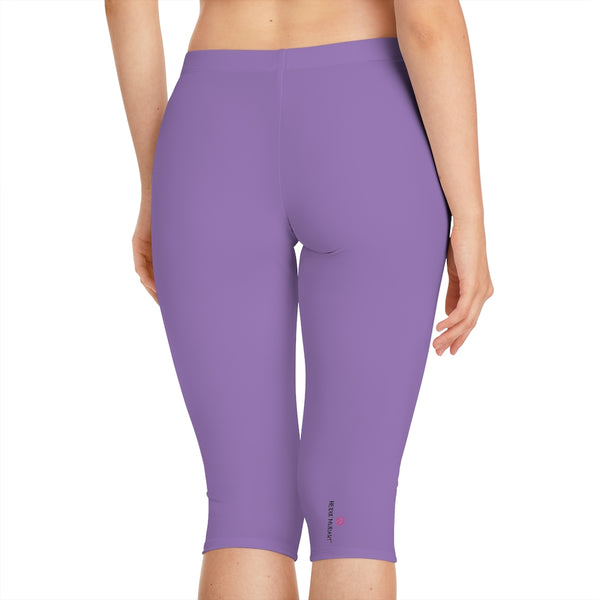 Pastel Purple Women's Capri Leggings, Modern Essential Solid Color American-Made Best Designer Premium Quality Knee-Length Mid-Waist Fit Knee-Length Polyester Capris Tights-Made in USA (US Size: XS-3XL) Plus Size Available