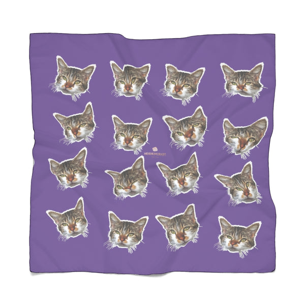 Purple Cat Print Poly Scarf, Cute Fashion Accessories For Men/Women- Made in USA-Accessories-Printify-Poly Voile-25 x 25 in-Heidi Kimura Art LLC
