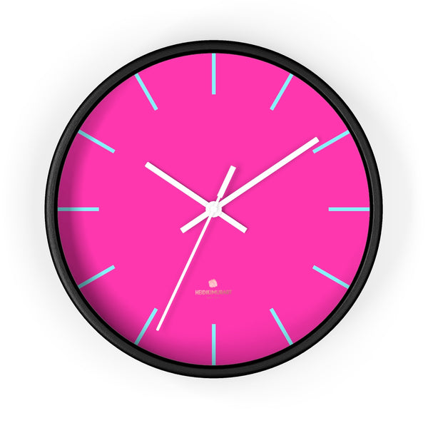 Candy Pink Solid Color Large Unique 10" Dia. Designer Modern Wall Clock- Made in USA-Wall Clock-10 in-Black-White-Heidi Kimura Art LLC