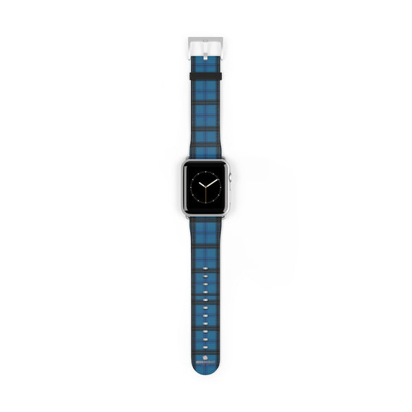 Blue Black Plaid Tartan Print Premium 38mm/42mm Designer Watch Band- Made in USA-Watch Band-Heidi Kimura Art LLC