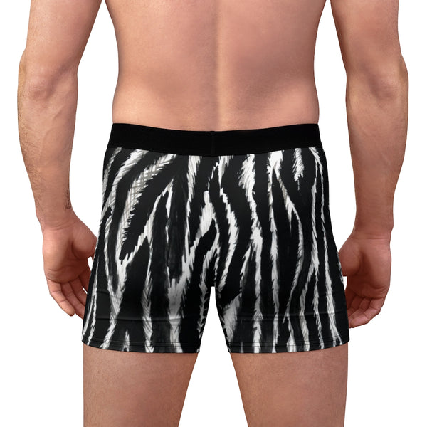 Zebra Stripes Men's Boxer Briefs, Black White Animal Print Best Underwear For Men Sexy Hot Men's Boxer Briefs Hipster Lightweight 2-sided Soft Fleece Lined Fit Underwear - (US Size: XS-3XL)