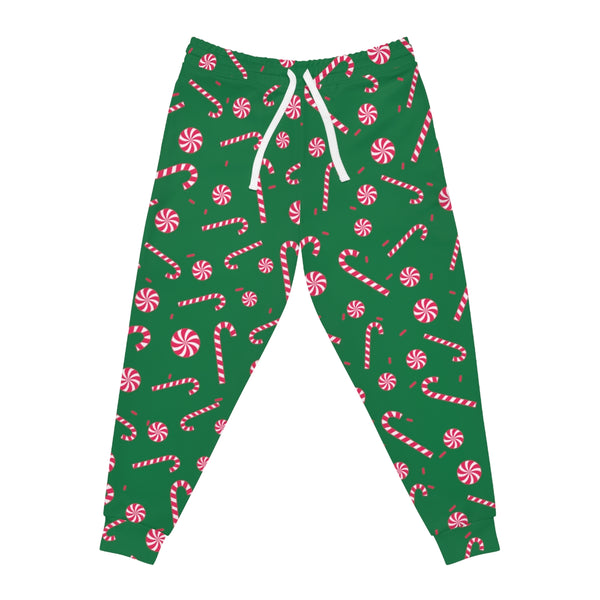 Christmas Winter Unisex Athletic Joggers, Green Sweatpants For Men or Women