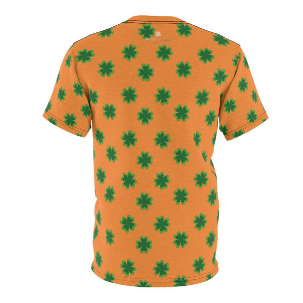 Orange Green Clover St. Patrick's Day Print Unisex Crew Neck Cut & Sew Tee- Made in USA-Unisex T-Shirt-Heidi Kimura Art LLC