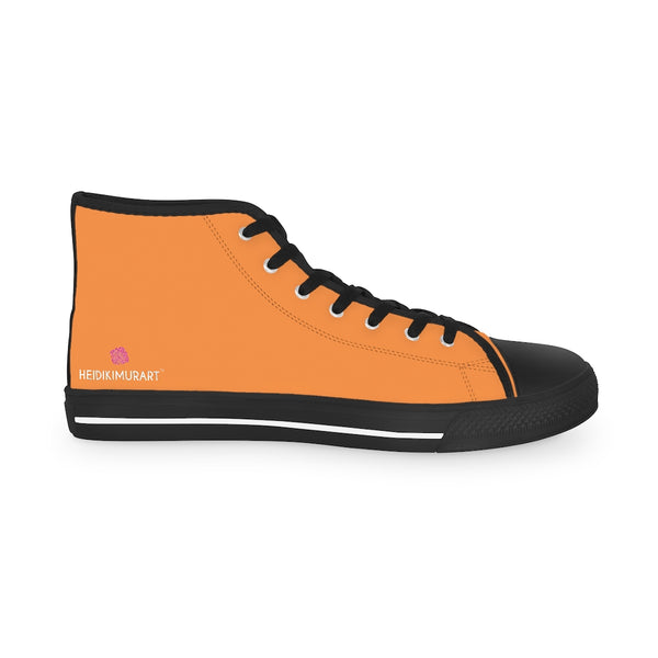 Orange Color Men's High Tops, Orange Modern Minimalist Solid Color Best Men's High Top Laced Up Black or White Style Breathable Fashion Canvas Sneakers Tennis Athletic Style Shoes For Men (US Size: 5-14)