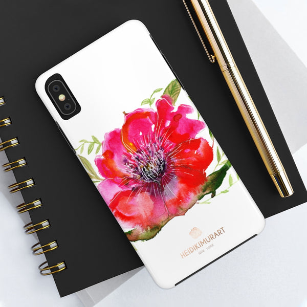 Red Hibiscus Floral Print Phone Case, Flower Case Mate Tough Phone Cases-Made in USA - Heidikimurart Limited 