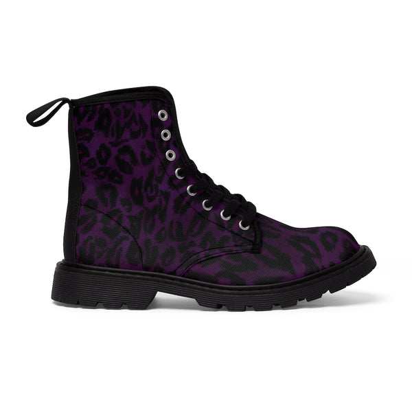 Purple Leopard Women's Canvas Boots, Best Leopard Animal Print Winter Boots For Ladies