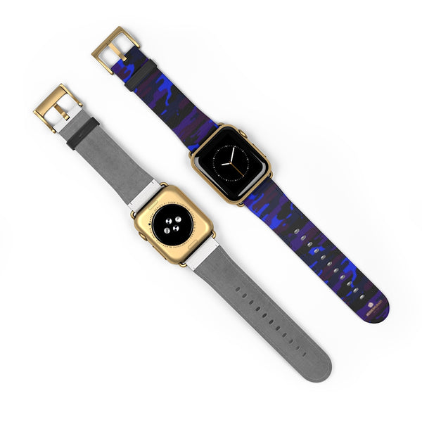 Purple Blue Dark Camo Camouflage Print Watch Band For Apple Watches- Made in USA-Watch Band-Heidi Kimura Art LLC