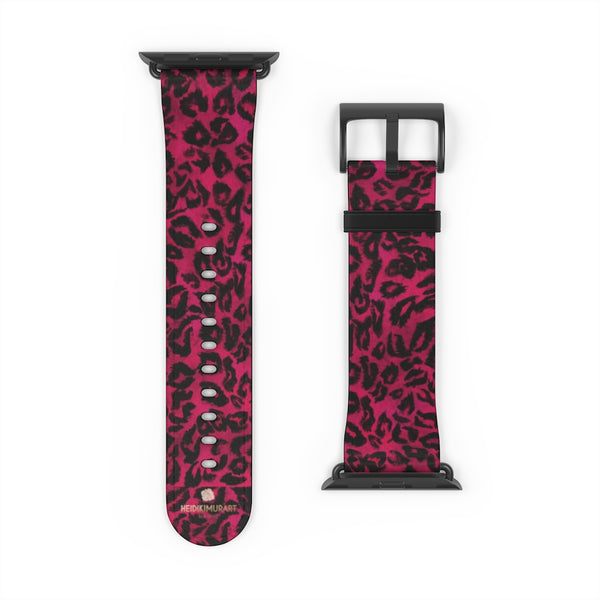 Pink Leopard Animal Print 38mm/42mm Watch Band For Apple Watch- Made in USA-Watch Band-Heidi Kimura Art LLC